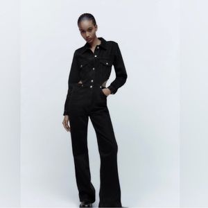 Zara Cutout Black Denim Jumpsuit